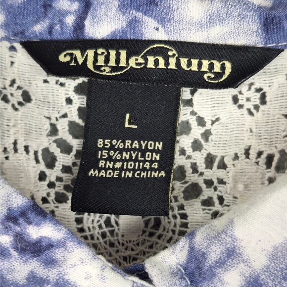 Womens Top Large Boho Crochet Cottagecore Abstract Floral Western Button Up - Picture 2 of 6